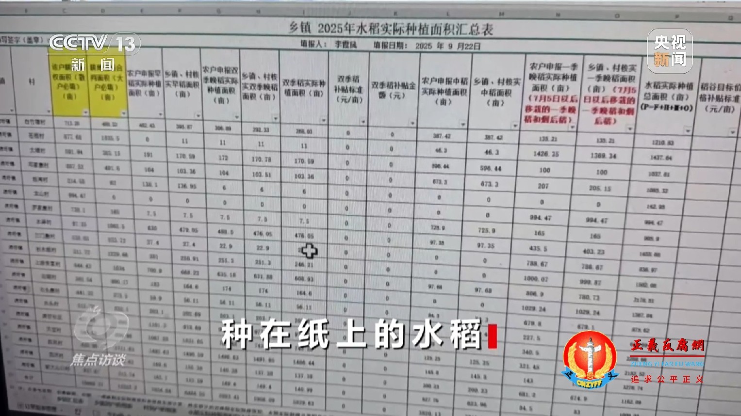 涛圩镇一份台账显示，种在纸上的水稻，乡镇 2025年水稻实际种植面积汇总表.jpg